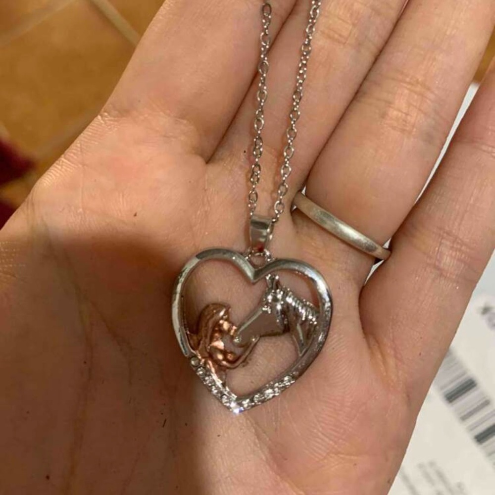 Silver and Rose Gold Heart Horse Pendant Necklace
